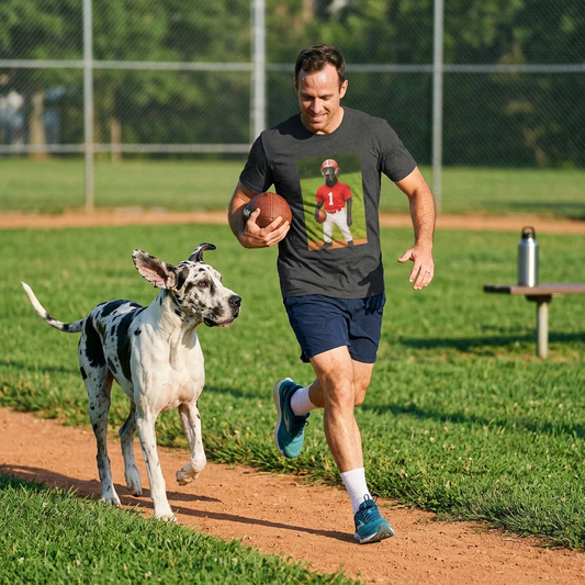 Great Dane Playing Football T-Shirt — Sports Dog Tee T-Shirt Printify