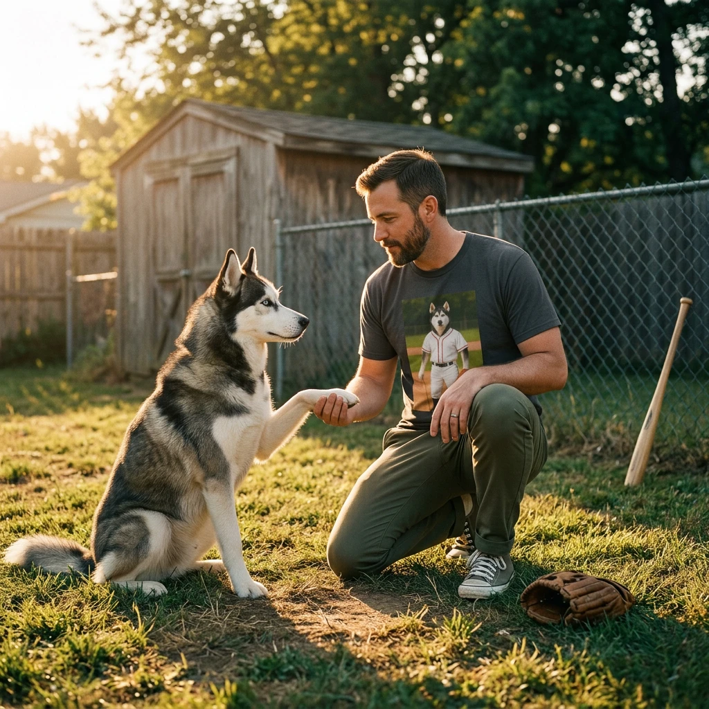 Husky Baseball T-Shirt — Sports Dog Tee T-Shirt Printify