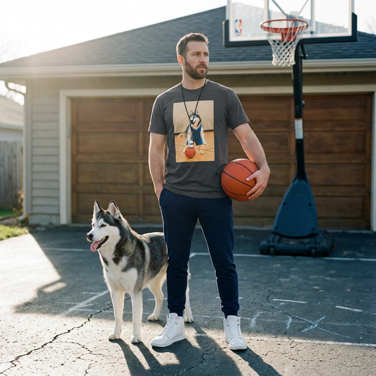 Husky Basketball T-Shirt — Sports Dog Tee T-Shirt Printify