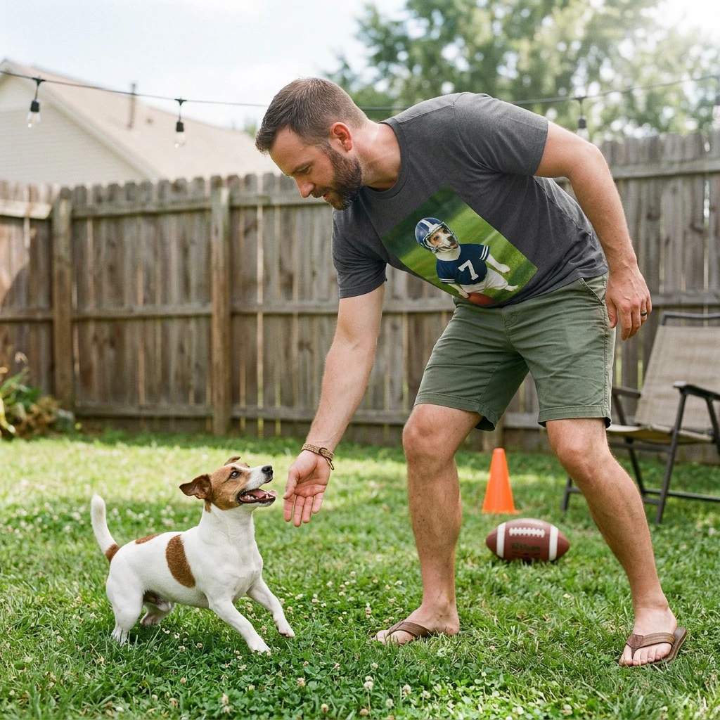 Jack Russell Football T-Shirt — Sports Dog Tee T-Shirt Printify