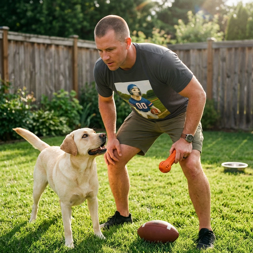Labrador Retriever Football T-Shirt — Sports Dog Tee for Dog Lovers T-Shirt Printify