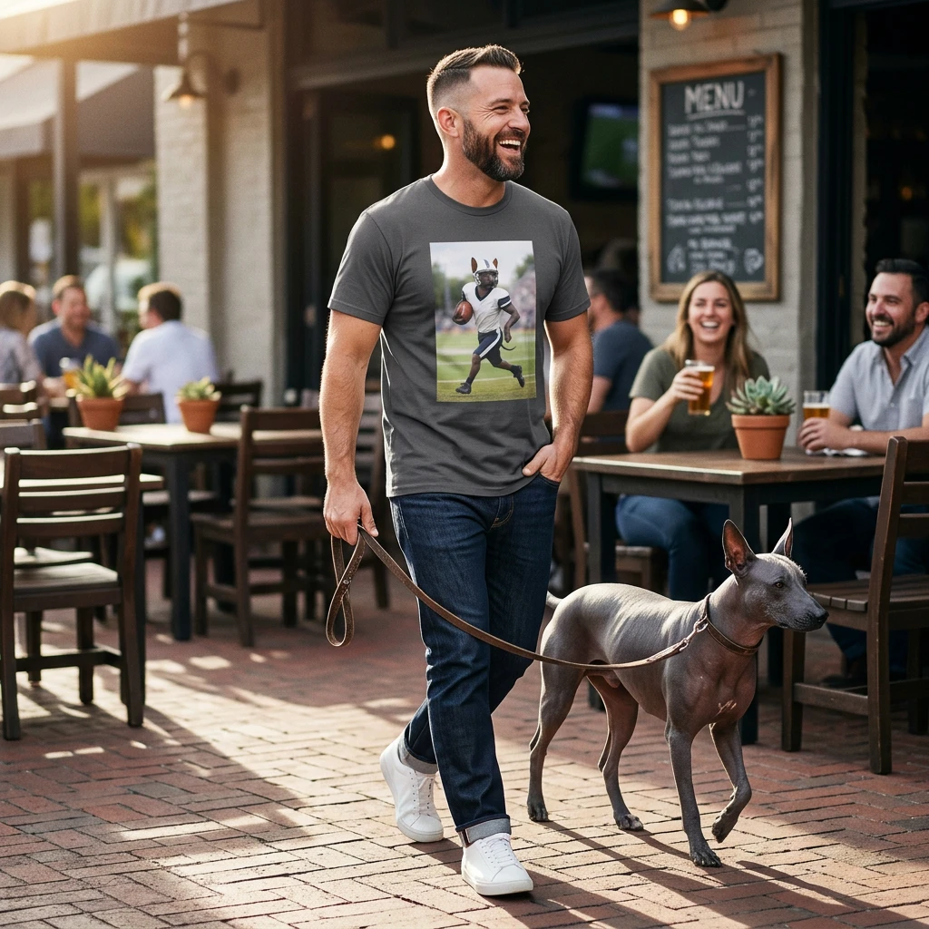 Mexican Hairless Dog Football T-Shirt — Dog Lover Sports Tee T-Shirt Printify