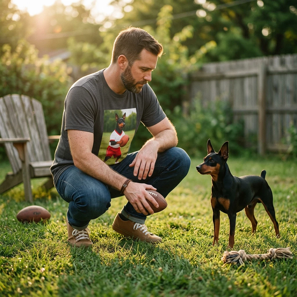 Miniature Pinscher Football T-Shirt — "Min Pin Football" Dog Lover Sports Tee T-Shirt Printify