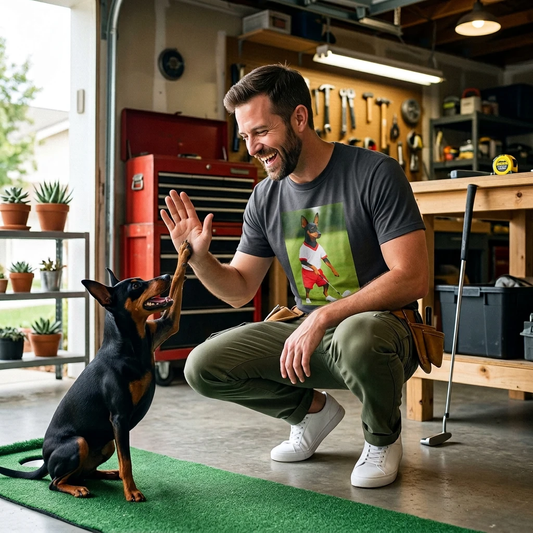 Miniature Pinscher 'Min Pin Golf Tee' T-Shirt — Sports Dog Lover Golf Shirt T-Shirt Printify